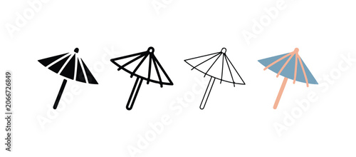 Cocktail umbrella icons in different colors and line styles for drinks and beverages  various designs