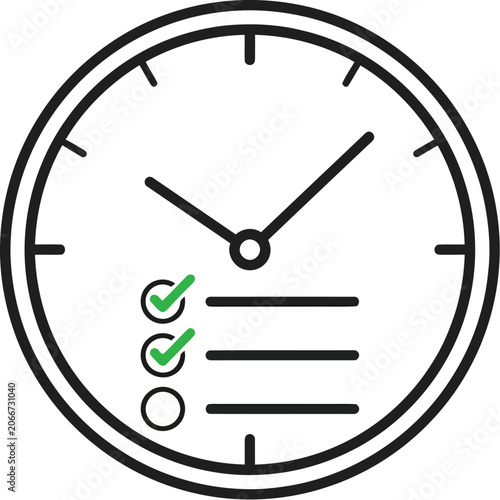 Clock icon featuring a checklist with completed tasks represents efficient time management strategies.