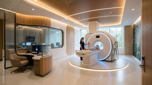 Modern MRI Scan Room with Patient and Technician