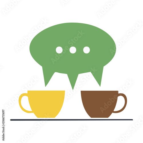 Flat design speech bubble and coffee cups illustration