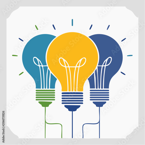 Three colorful light bulbs representing ideas and innovation