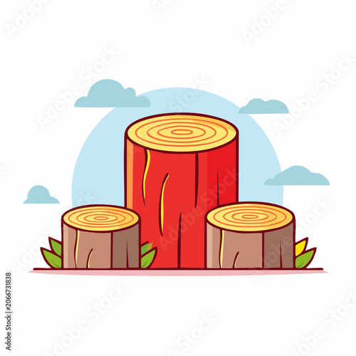 Three Tree Stumps with Clouds and Sky