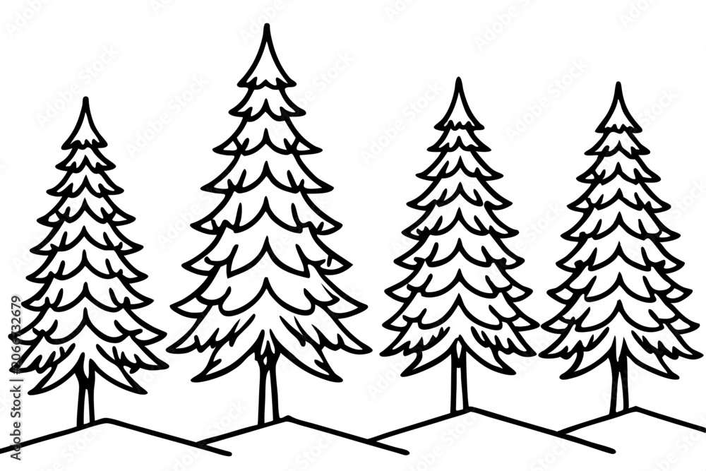 Fototapeta premium Elegant Snowy Forest Line Art Design