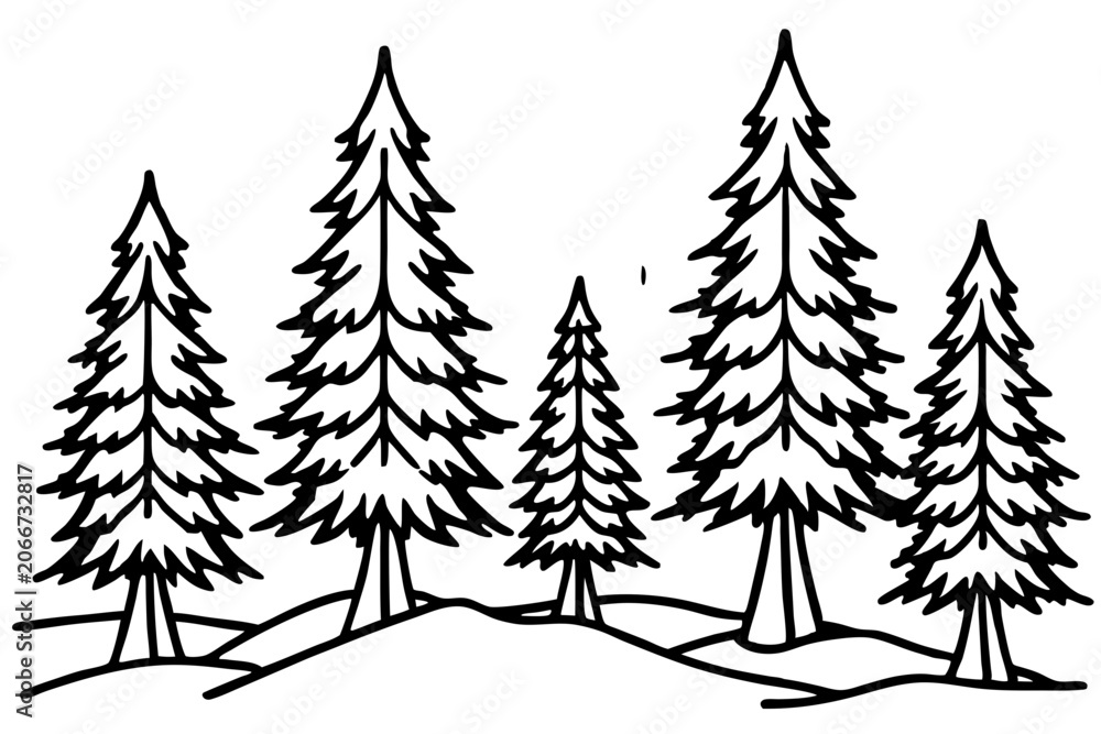 Obraz premium Elegant Snowy Forest Line Art Design