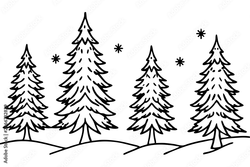 Obraz premium Elegant Snowy Forest Line Art Design