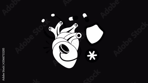 Healthy Heart Black and White Alpha Channel Animation