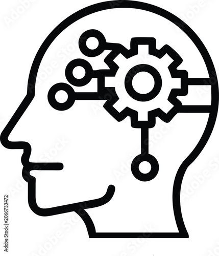 Gear in head icon vector isolated on white background.