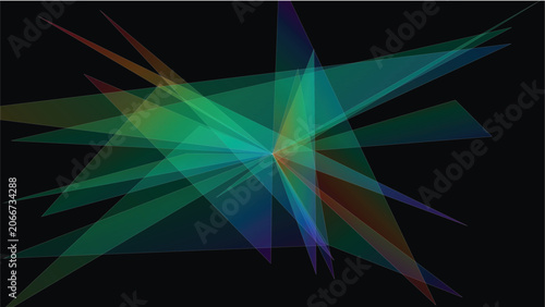 Quadro su tela Vibrant multicolored geometric shapes radiate outward on black background