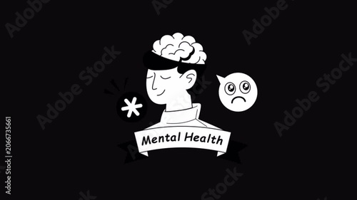 Mental Health Black and White Alpha Channel Animation
