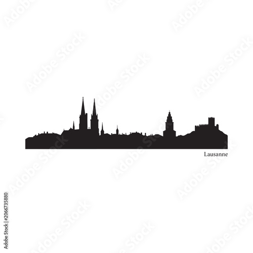 Lausanne cityscape silhouette against a white background