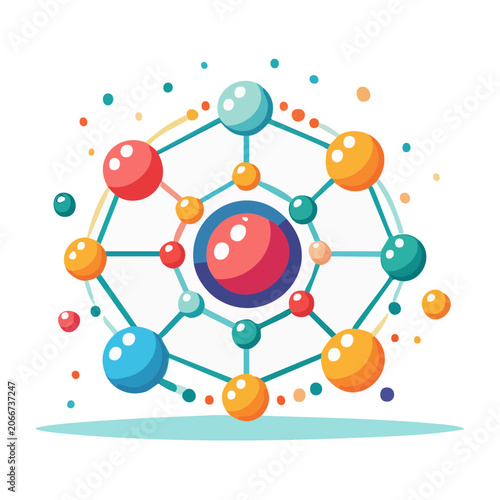 Abstract molecular structure with colorful spheres and lines