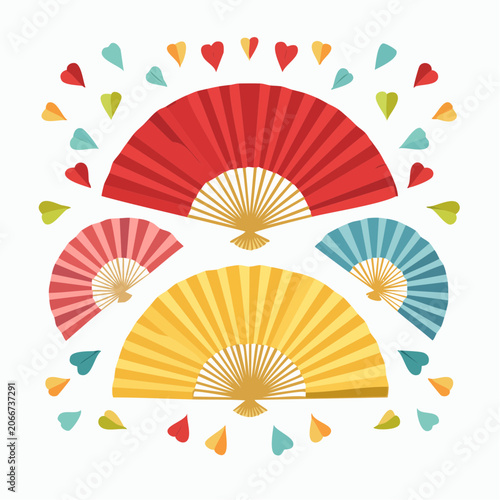 Colorful Folding Fans with Heart and Leaf Shapes