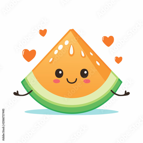 Cute Kawaii Watermelon Slice Character with Hearts