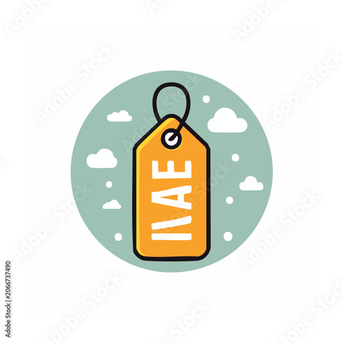 Flat design sale tag with clouds and dots