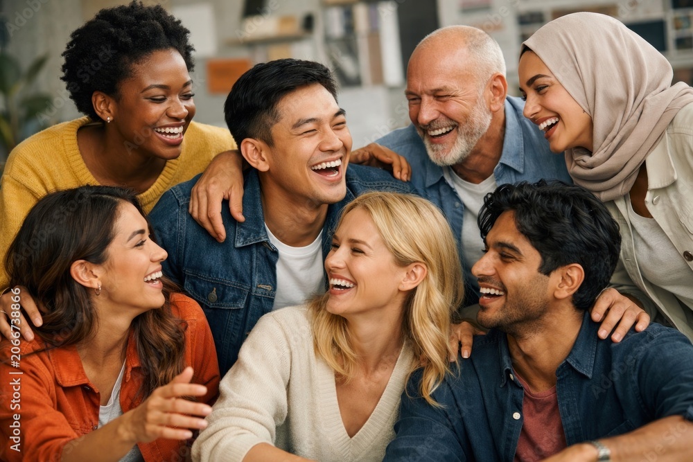 Obraz premium Diverse group sharing joyful moments.