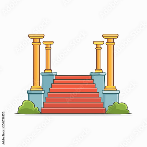 Grand staircase with columns and red carpet