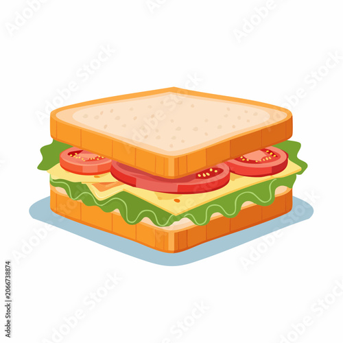 Illustration of a fresh sandwich with cheese, tomato, and lettuce