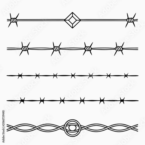 Fényképezés Barbed wire borders collection for artistic design.