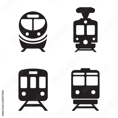 Railway transportation icon set locomotive subway tram passenger train illustration design