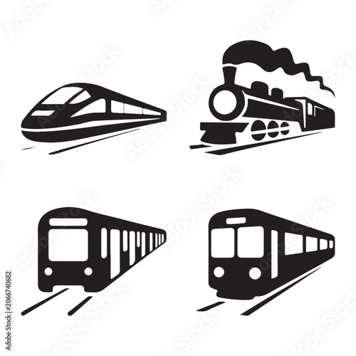 Train transportation icon collection railway locomotive subway tram illustration design