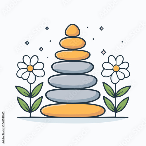 Zen Stones and Flowers Illustration