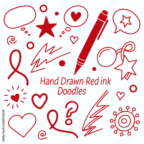 Bild auf Leinwand Hand drawn red ink doodles elements and symbols.