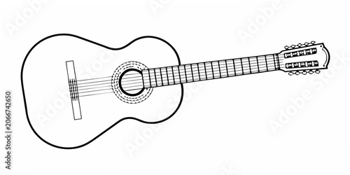 Photography Acoustic Guitar Line Drawing On A White Background