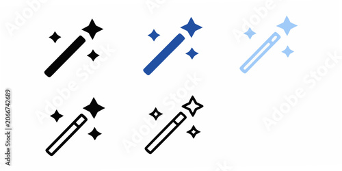 Magic Wand Icons Blue And Black Line Art Variations