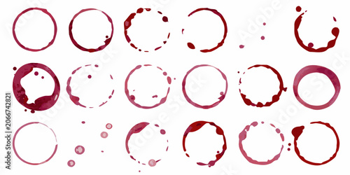 Schilderij op canvas Collection Of Circular Wine Stains On White Background