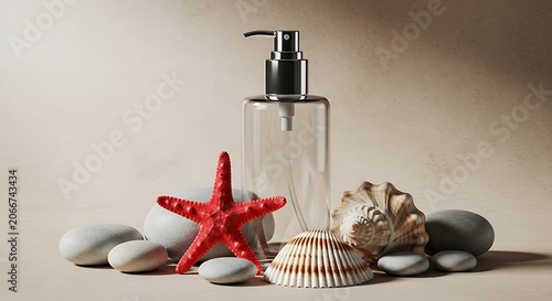 Spa Essentials - Soap Dispenser with Starfish and Seashells.