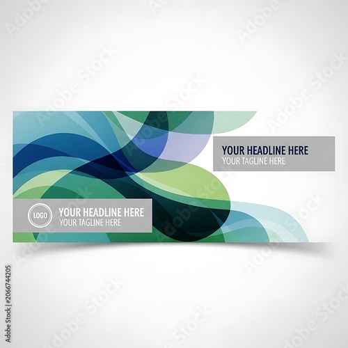 Abstract Banner Design with Overlapping Circles and Text Areas.
