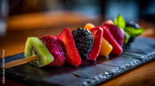 Fresh fruit kabob skewer with strawberry and blackberry strawberry blackberry