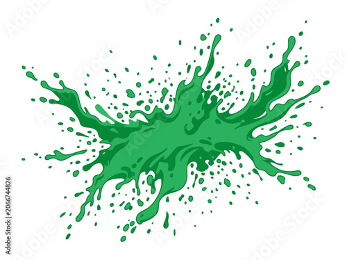 Green paint splash explodes on white background with dynamic movement