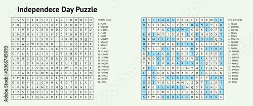 Independence Day word search puzzle with highlighted words  