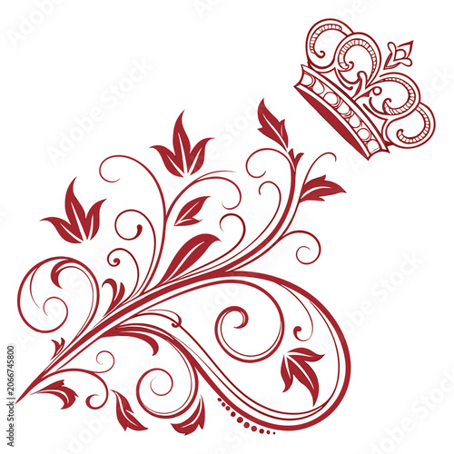 Slika na platnu Sophisticated royal crown with intricate floral swirls and ornate plant leaf elements isolated on white background for luxury brand identity design projects or wedding invitation vector graphic asset