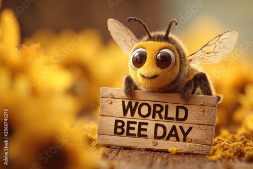 World Bee Day Concept Featuring Smiling Bee and Honeycomb Banner Design