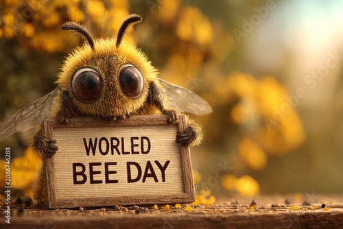 Adorable Bee Character Peeking from Honeycomb with Educational Awareness Theme