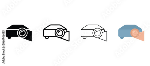 Fotografia Projector icons in different projections and line and color styles for presentat