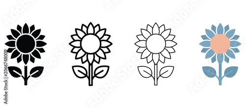 sunflower icons in various styles and colors on white background