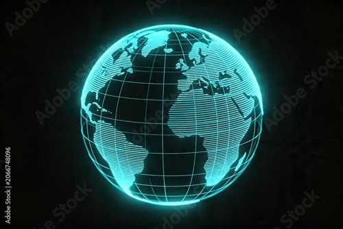 Neon Teal Globe Earth Digital Map Futuristic Tech Dark Background