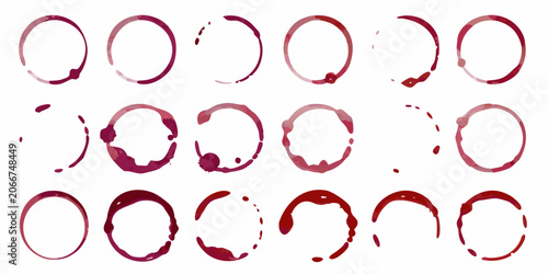 Billede på lærred Collection Of Circular Wine Stains On White Background