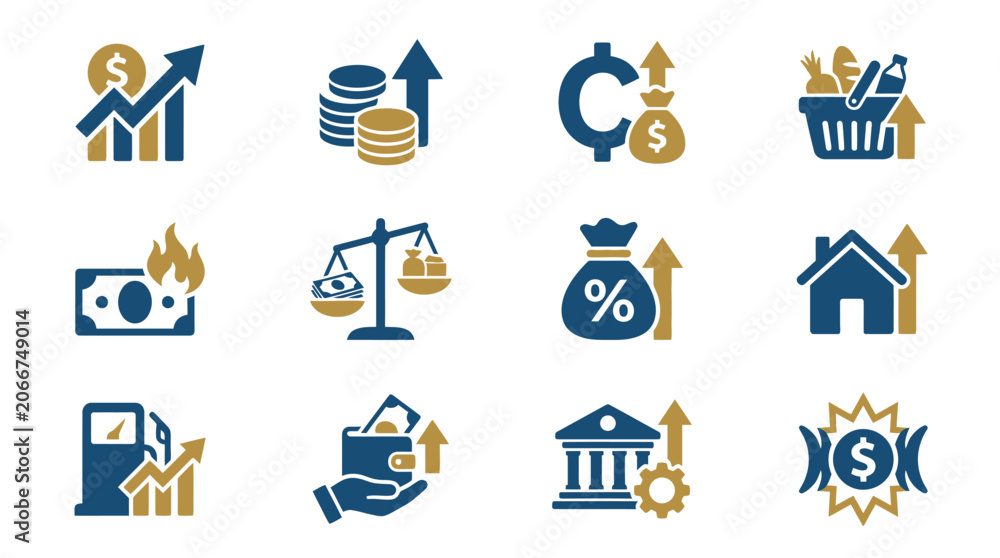 Fototapeta premium Flat icons representing inflation and rising cost of living
