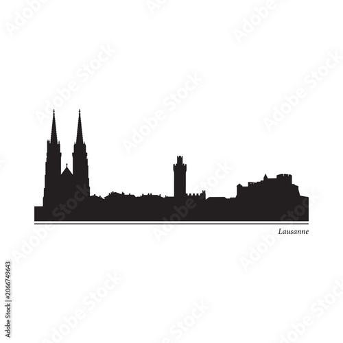 Quadro su tela Lausanne city skyline silhouette against a white background