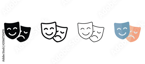 Fotografie Theatrical comedy and tragedy masks in various colors and line styles for drama