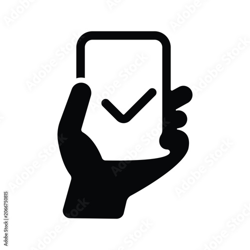 Hand Holding Phone With Check Mark Vector Icon