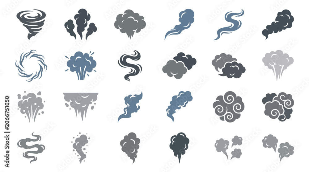Fototapeta premium Vector icons of smoke and steam on a white background