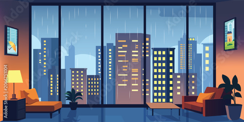 Photos rainy season view on the building vector illustration