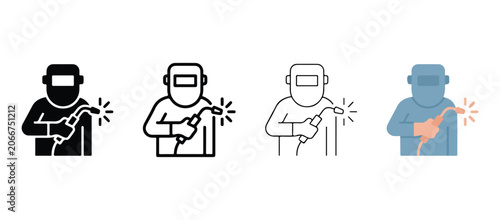 Quadro em tela Welding worker wearing protective gear holding torch industrial tools and equipm
