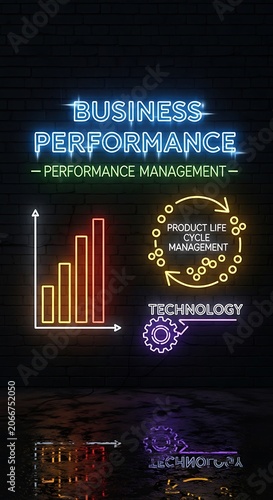 Neon Business Performance - Management, Technology, and Data Visualization.