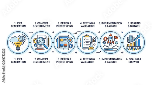 Business Innovation Process: Idea to Growth Stages Infographic